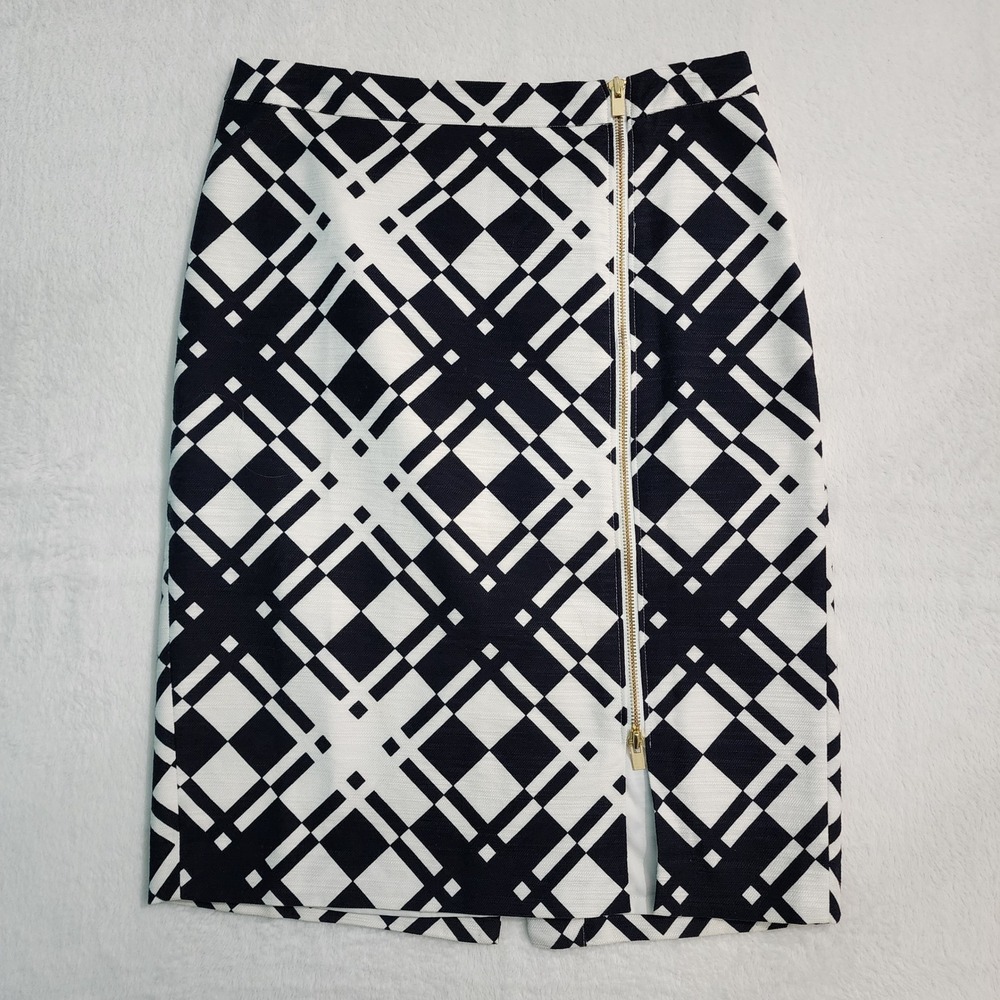 Talbots Pencil Skirt Womens 4 Black White Plaid Side Zip Career Preppy Corporate